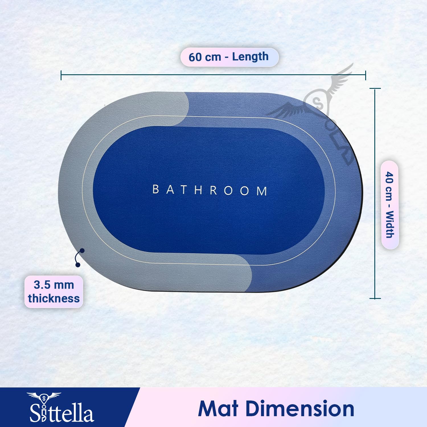 Sittella Rubber 3 Pieces (3.5Mm) Anti-Skid Water Soaking Oval Bathroom Print Door Mat, Water Absorbent Mat (40X60Cm), Multi Colo